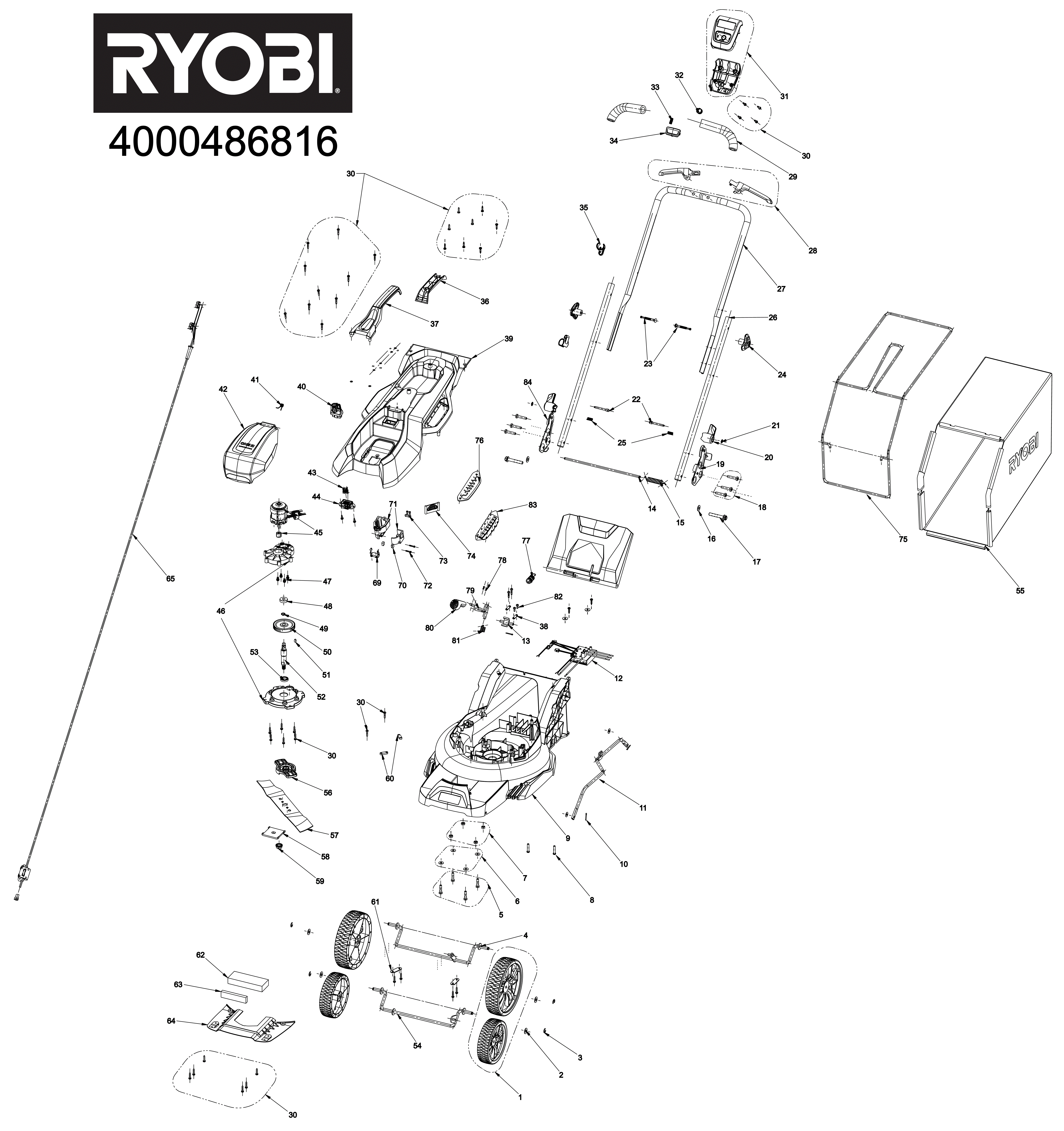 Vue éclatée Ryobi RY18LMX33A-140 4000486816#01