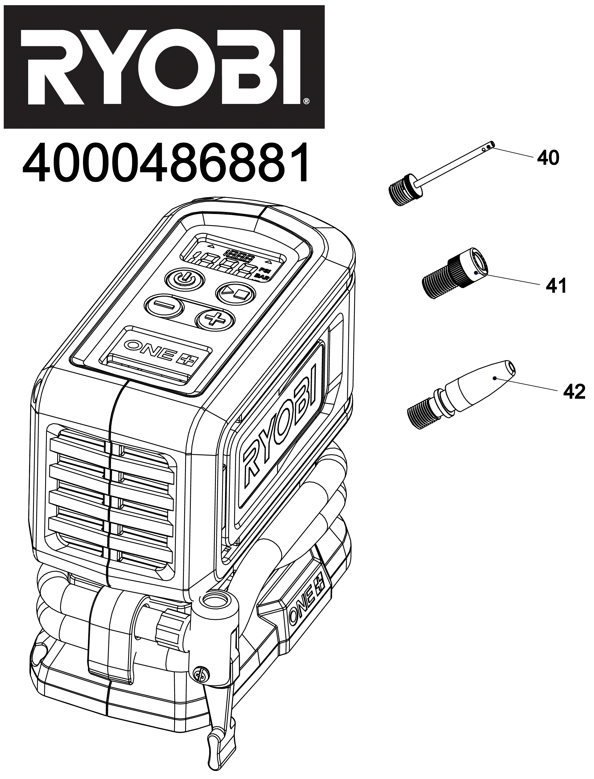 Vue éclatée Ryobi RPI18-0 4000486881#01