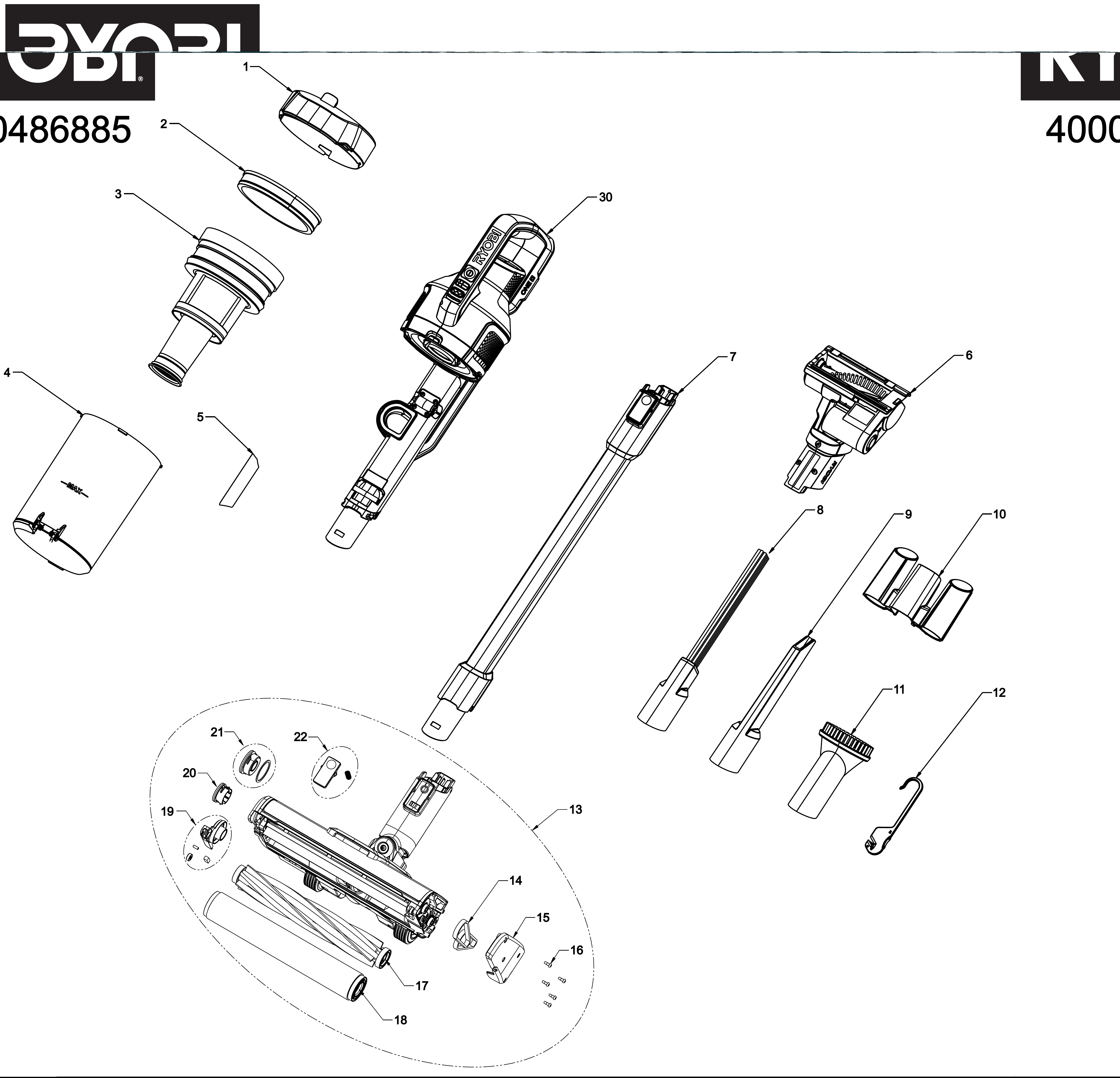 Vue éclatée Ryobi RASV18BL-0 4000486885#01