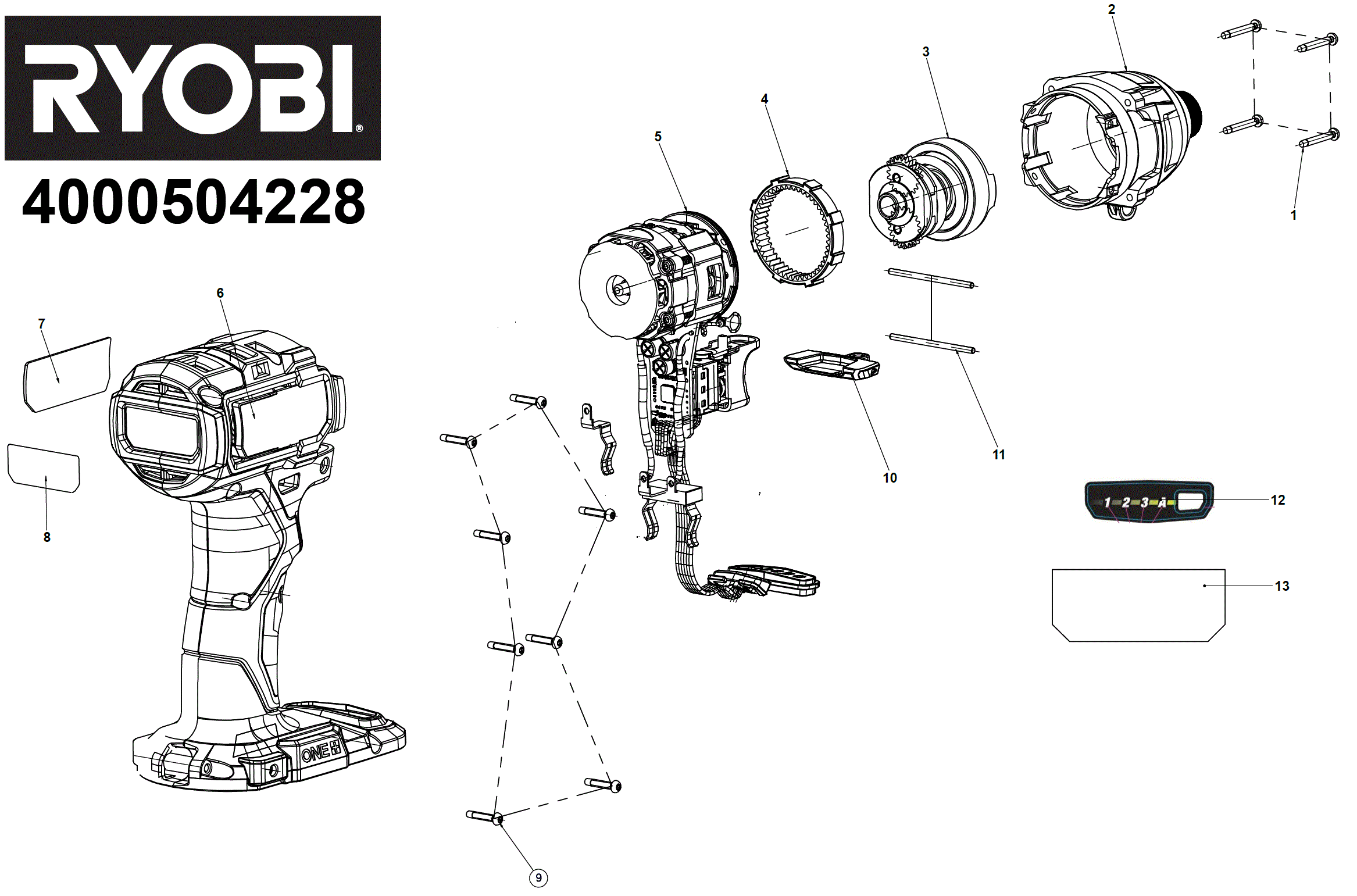 Vue éclatée Ryobi RID18BL-0 4000504228#01