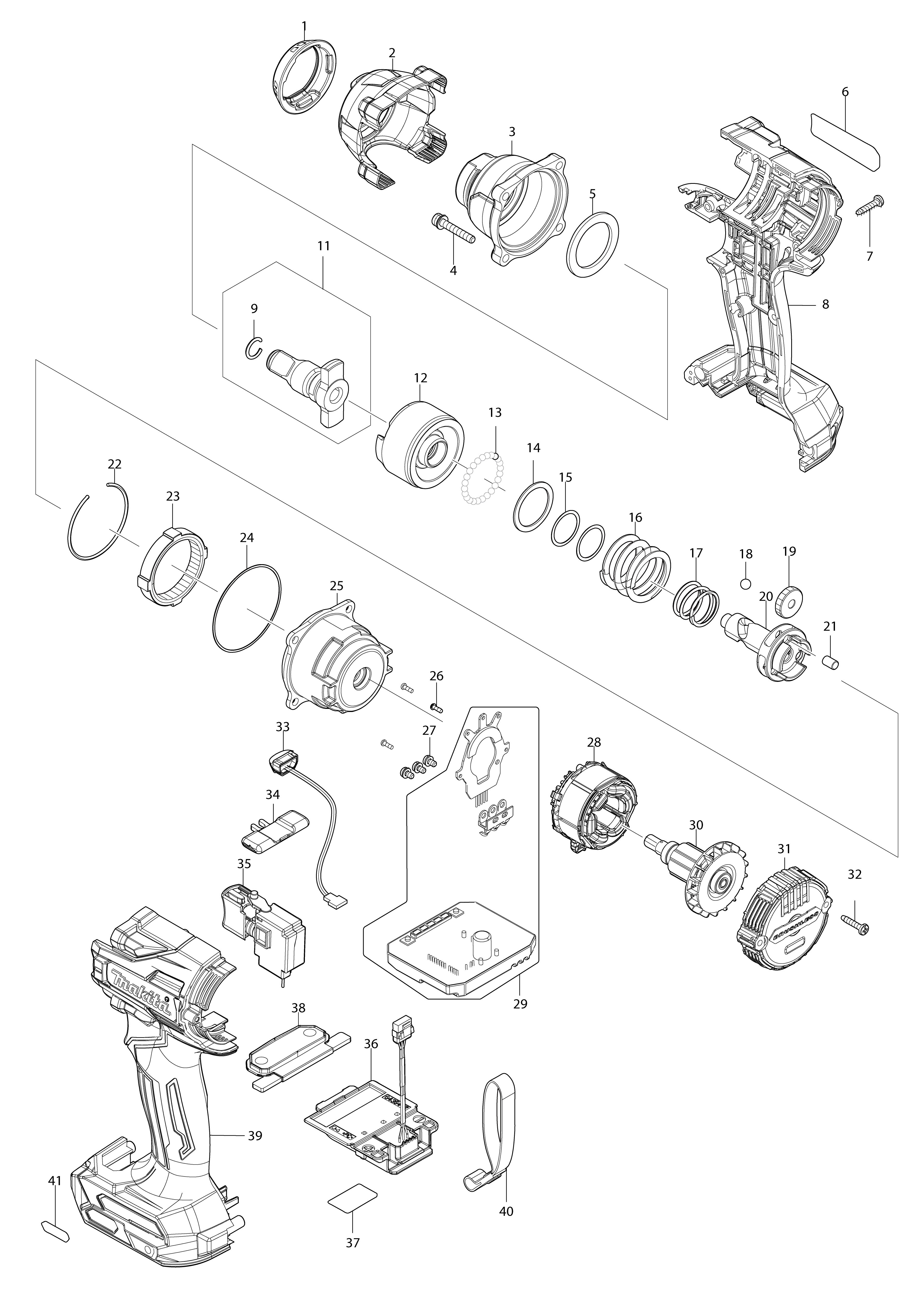 Vue éclatée Makita TW004G#01