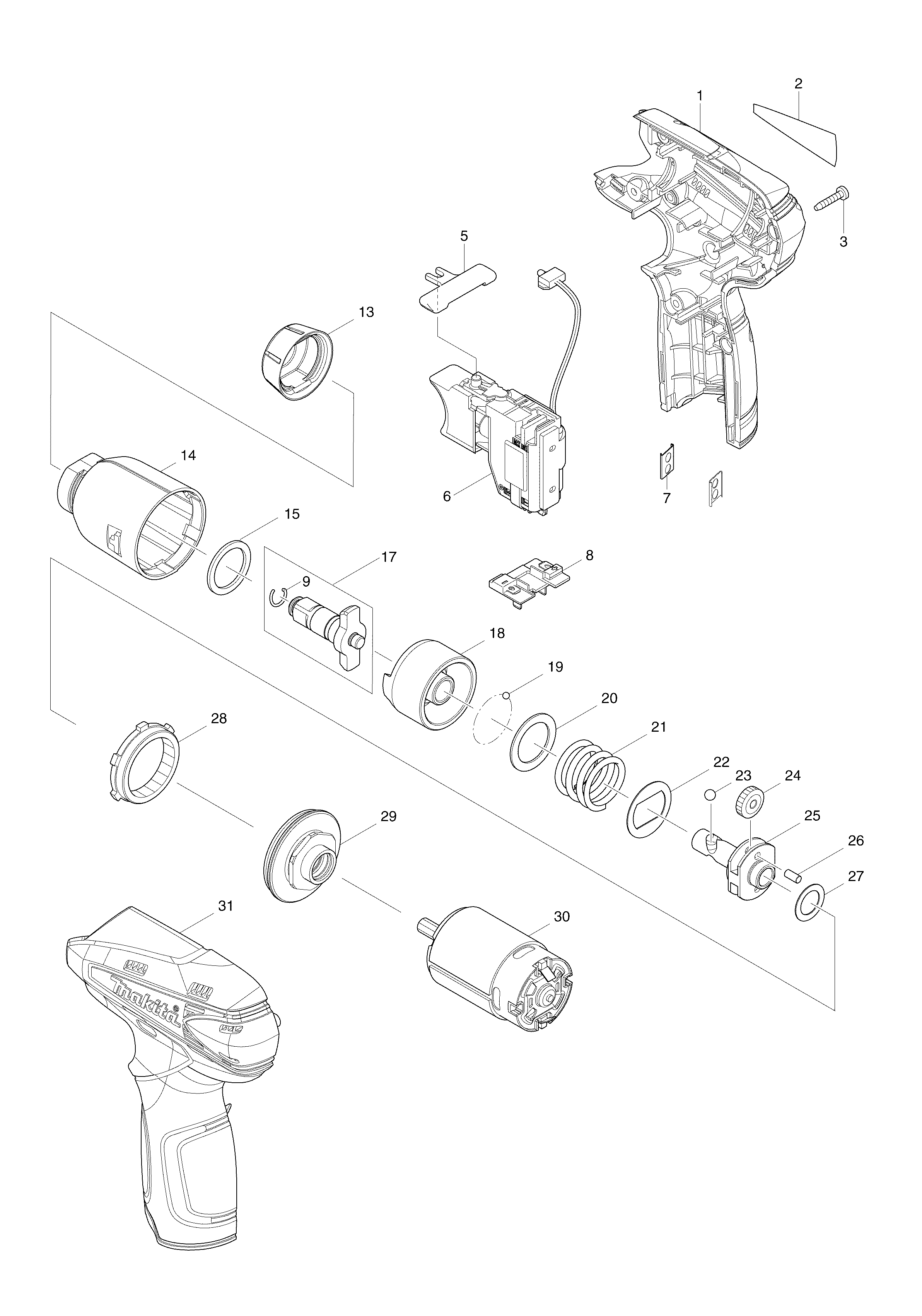 PIECES DETACHEES BOULONNEUSE A CHOCS  MAKITA TW 100 D