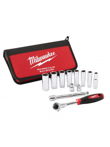 SET DE CLÉS À CLIQUET ⅜″ TRADESMAN 3/8" RATCHET SET - 12 PCS MILWAUKEE