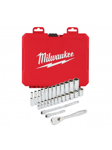 SET DE DOUILLES À CLIQUET 1/4 DRIVE 28 PC RATCHET + SOCKET SET METRIC MILWAUKEE