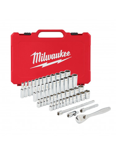 SET DE DOUILLES À CLIQUET 1/4 50 PC DRIVE RATCHET.+ SOCKET SET SAE + METRIC MILWAUKEE
