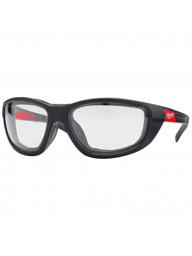 LUNETTES DE SÉCURITÉ CLAIRES HAUTE PERFORMANCE AVEC JOINT AMOVIBLE. PREMIUM CLEAR SAFETY GLASSES WITH GASKET -1PC MILWAUKEE