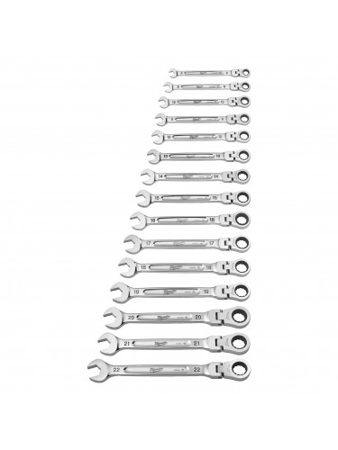 SET DE CLÉS MIXTES À CLIQUET À TÊTE FLEXIBLE MAX BITE™ 15PC MAXBITE FLEX HEAD SPANNER SET MILWAUKEE
