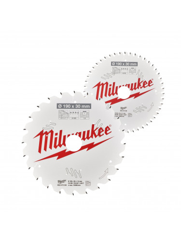 LAMES DE SCIES CIRCULAIRES CSB TWIN PACK 190 X 24T/48T - 2PC MILWAUKEE