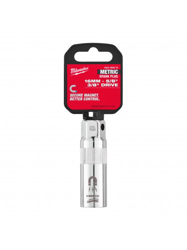 DOUILLE À BOUGIE MAGNÉTIQUE ⅜″ 3/8” DRIVE 16MM MAGNETIC SPARK PLUG SOCKET MILWAUKEE