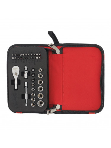 COFFRET CLIQUET ET DOUILLES COMPACT ¼″ 1/4" COMPACT RATCHET SET 39PC MILWAUKEE