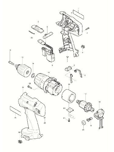 PIECES DETACHEES PERCEUSE VISSEUSE A PERCUSSION MAKITA 8434DWFE