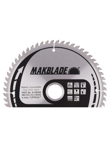 Lame de scie circulaire, Makblade T.C.T, 216 x 30 mm, 60 dents Makita