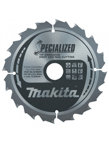 Lames carbures ''Specialized'' bois avec clous, pour scies circulaires Makita