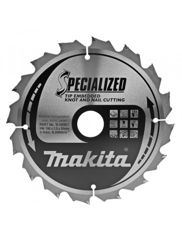 Lames carbures ''Specialized'' bois avec clous, pour scies circulaires Makita