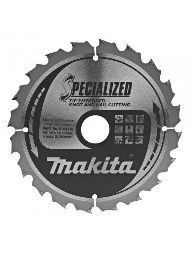 Lames carbures ''Specialized'' bois avec clous, pour scies circulaires Makita
