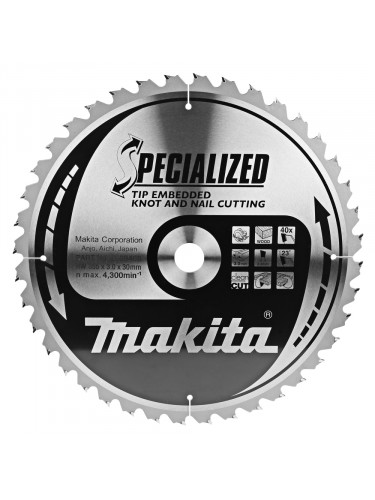 Lames carbures ''Specialized'' bois avec clous, pour scies circulaires Makita