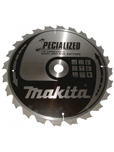 Lames carbures ''Specialized'' bois avec clous, pour scies circulaires Makita