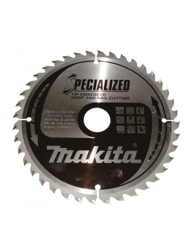 Lame de scie circulaire, alliage T.C.T spécialisé, 190 x 30 mm, 40 dents Makita