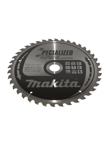 Lame de scie circulaire, alliage T.C.T spécialisé, 270 x 30 mm, 40 dents Makita