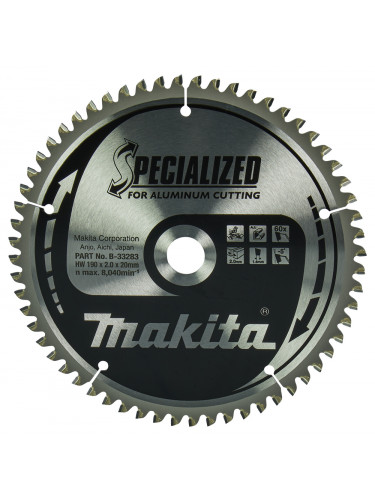 Lame de scie circulaire, alliage T.C.T spécialisé, 190 x 20 mm, 60 dents Makita
