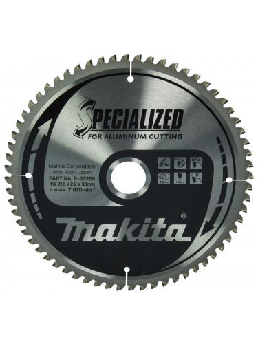 Lame de scie circulaire, alliage T.C.T spécialisé, 216 x 30 mm, 64 dents Makita