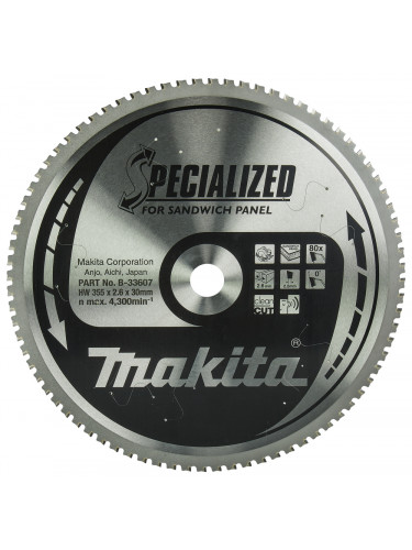 Lame de scie circulaire, alliage T.C.T spécialisé, 355 x 30 mm, 80 dents Makita