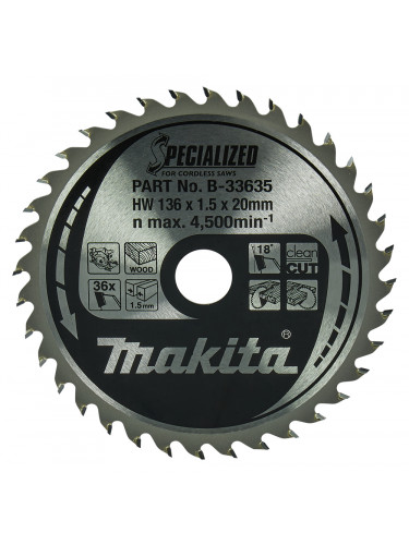 Lame de scie circulaire, alliage T.C.T spécialisé, 136 x 20 mm, 36 dents Makita