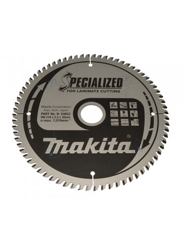 Lame de scie circulaire, alliage T.C.T spécialisé, 216 x 30 mm, 72 dents Makita