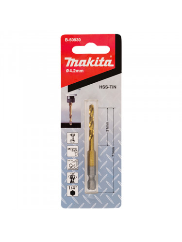 Forets courts à métaux HSS-TiN, emmanchement hexa 1/4'' Makita