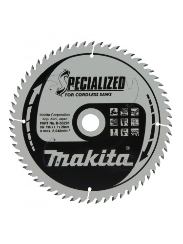 Lame de scie circulaire, alliage T.C.T spécialisé, 190 x 20 mm, 60 dents Makita