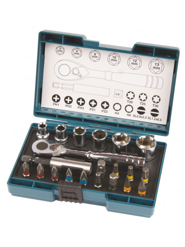 Coffret Fixation Clé à cliquet + 20 Accessoires Makita