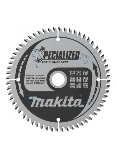 Lame de scie circulaire, alliage T.C.T spécialisé, 165 x 20 mm, 60 dents Makita
