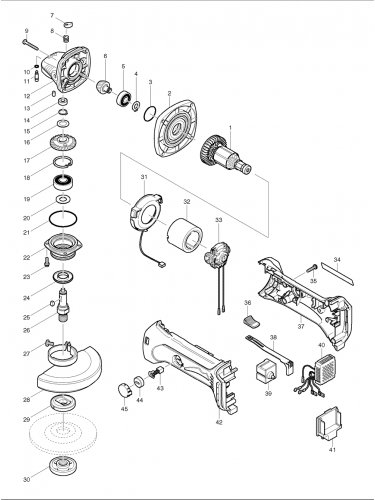 PIECES DETACHEES MEULEUSE  MAKITA BGA452RFE