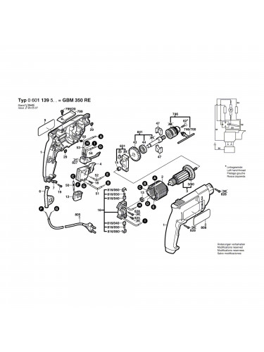 Vue éclatée Bosch GBM350RE 0601139503 #01