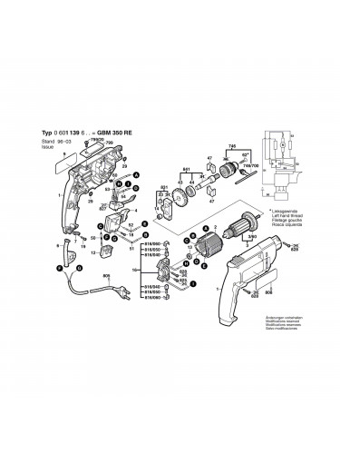 Vue éclatée Bosch GBM350RE 0601139603 #01