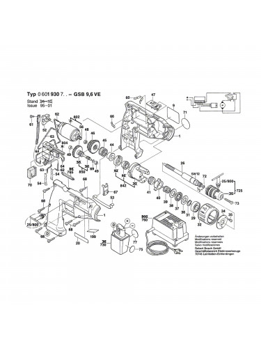 Vue éclatée Bosch GSB9,6VE 0601930766 #01