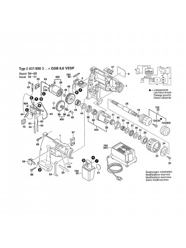 Vue éclatée Bosch GSB9,6VESP 0601930366 #01