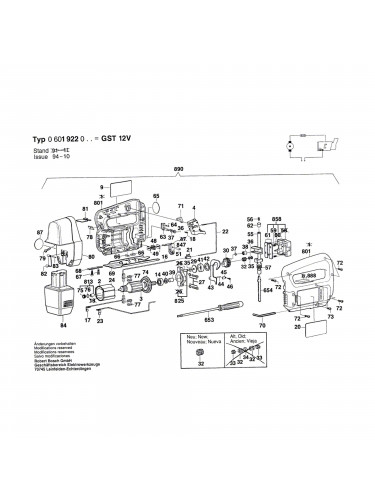 Vue éclatée Bosch GST12V 0601922003 #01