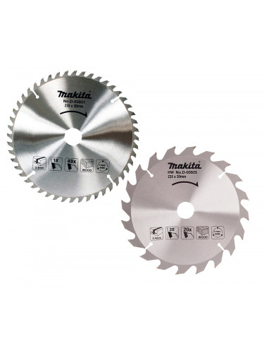 Lot de 2 lames carbure bois standard, Ø 235 mm, pour scies circulaires Makita