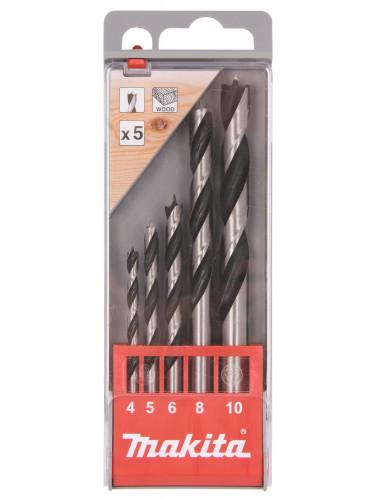 Coffret 5 mèches à bois hélicoïdales, emmanchement cylindrique Makita