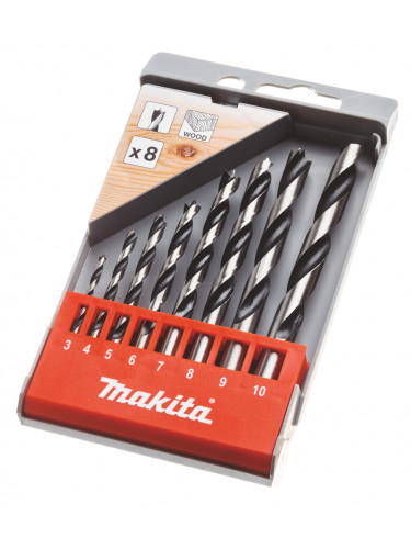 Coffret 8 mèches à bois hélicoïdales, emmanchement cylindrique Makita