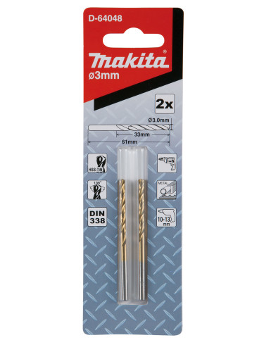 Foret à métaux HSS-TiN Economy, 3,0 x 33 / 61 mm, par 2 Makita