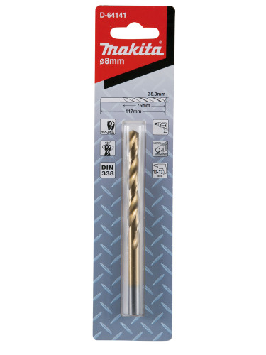 Foret à métaux HSS-TiN Economy, 8,0 x 75 / 117 mm Makita