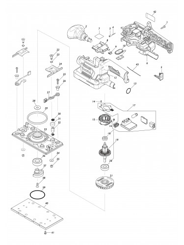 Vue éclatée Makita DBO381#01