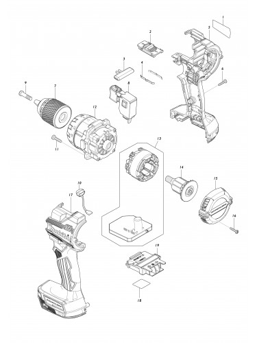 Vue éclatée Makita DDF489#01