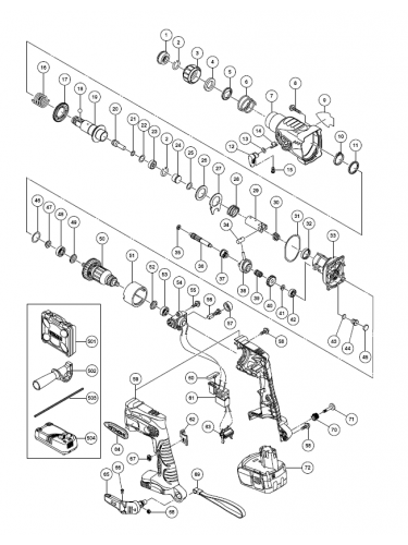 PIECES DETACHEES PERFORATEUR A BATTERIE HITACHI DH 18 DL