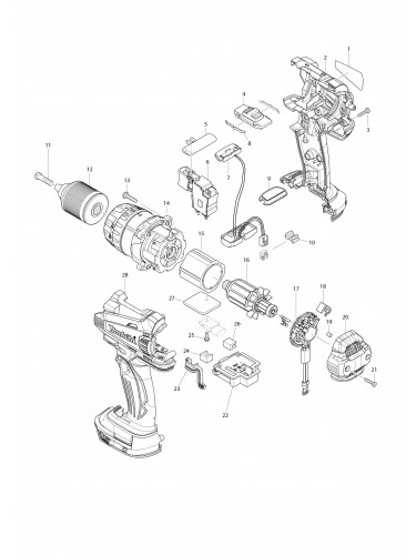 Vue éclatée Makita DHP458#01