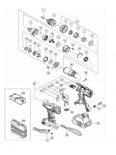 PIECES DETACHEES PERCEUSE VISSEUSE HITACHI DS18DFL