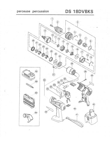 PIECES DETACHEES PERCEUSE VISSEUSE HITACHI DS18DVBKS