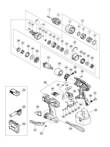 PIECES DETACHEES PERCEUSE VISSEUSE HITACHI DV14DMR